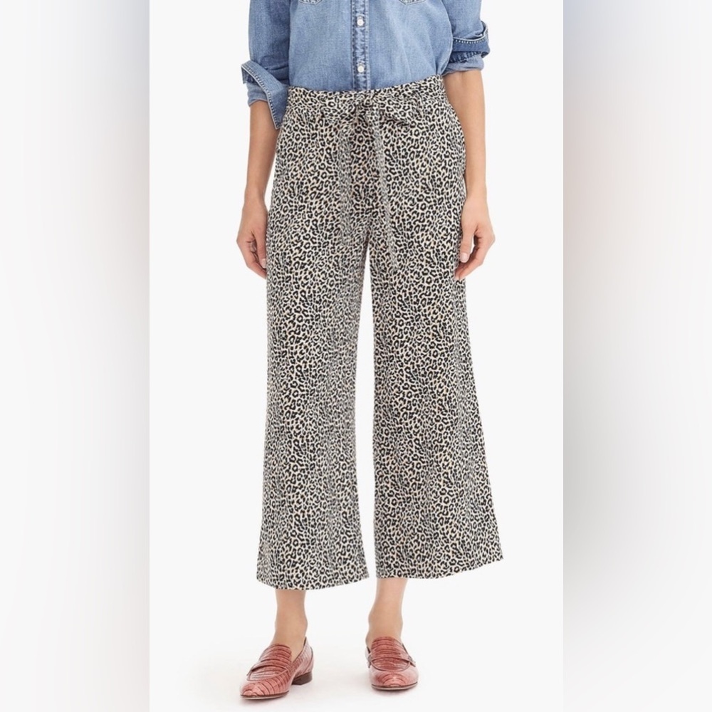 J. Crew Wide-leg cropped pant in leopard-print silk - Size 0